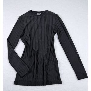 ASOS Black Striped Sheer Mesh Long Sleeve Crew Neck Blouse Size M